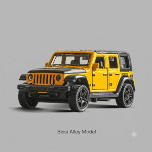 1:36 scale die-cast metal model of a yellow Jeep Wrangler Rubicon
