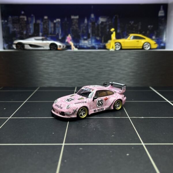 King Model 1:64 Porsche 911 RWB964 Hoonigan Pink Pink No. 43 High Wing Version